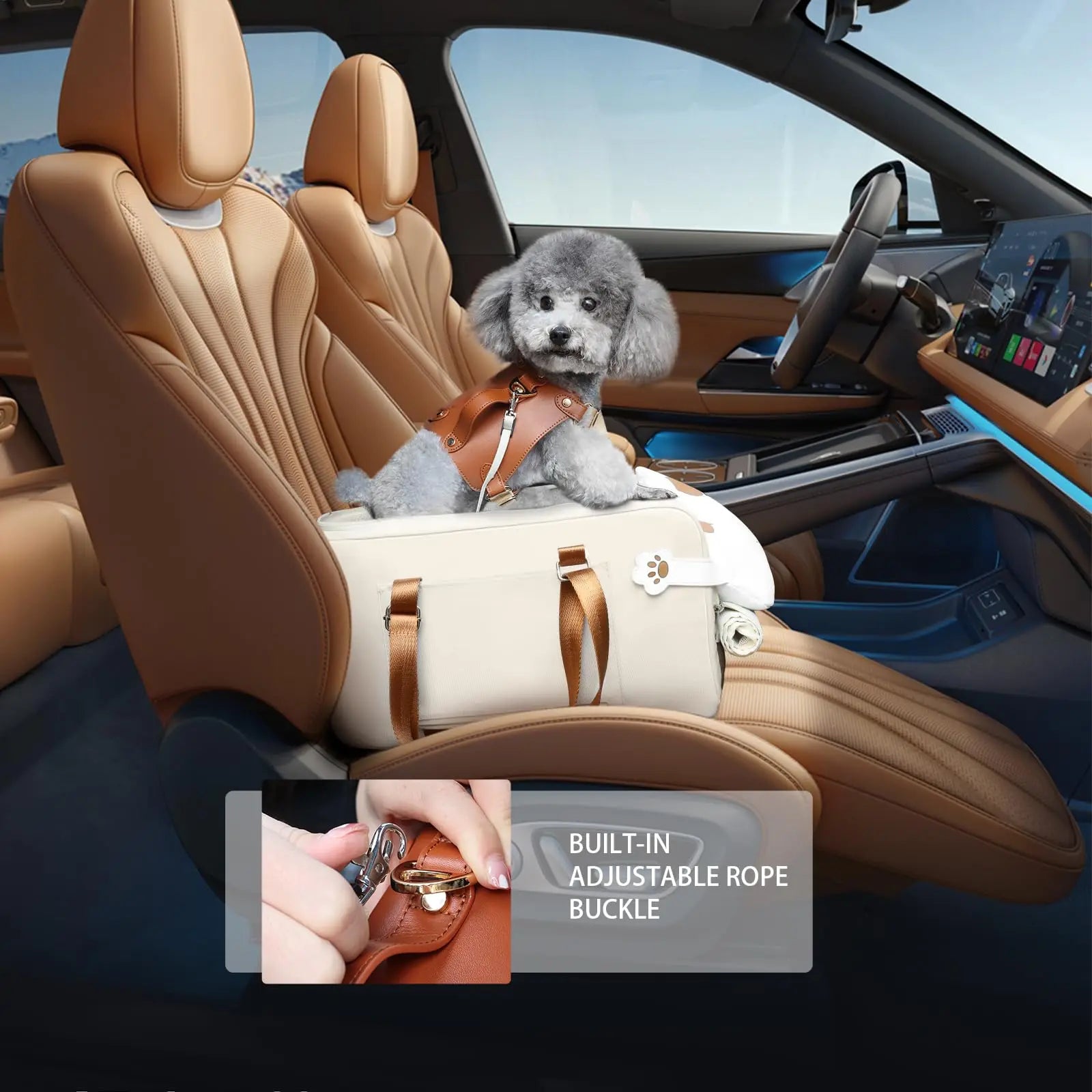 Dog car seat center console dog seat with double protection seat belt comfortable bow neck pillow suitable for dog cat puppy