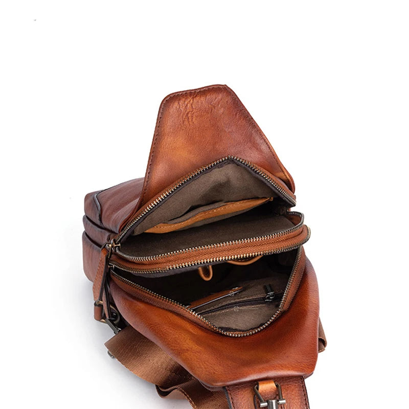 Anti theft  Men's Bag Luxury Brand Designer Single Shoulder Chest Bag Leather Male Crossbody Chest Pack Street Small Sling Bag