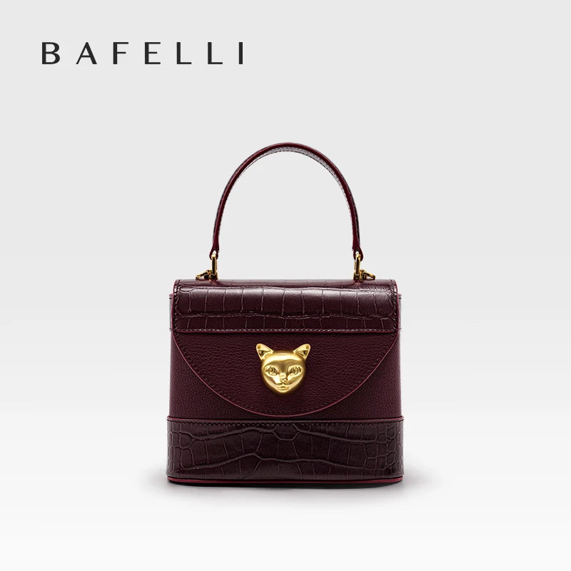 BAFELLI HANDBAG 2025 WOMEN'S NEW CROSSBODY LEATHER PURSE EVENING BAG CROCODILE GRAIN DESIGNER BUCKET CAT LUXURY BRAND FASHION