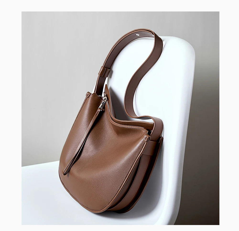 Zency Women Classic Black Messenger Bag Soft Leather Fashion Girl Handbag Luxury Designer Shoulder Large Hobo Bag For Commuters
