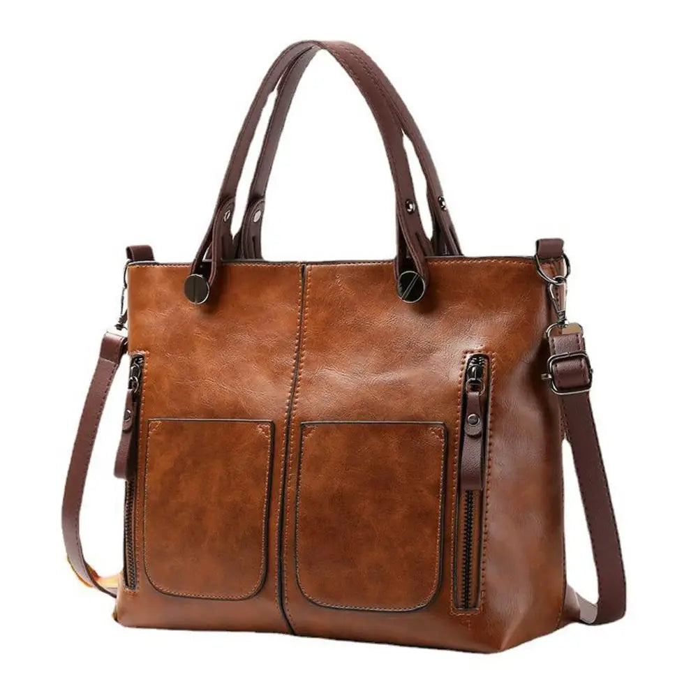 Ladies Vintage Leather Shoulder Bag, Large Leather Purses Work Bags with Multi-Pocket Tote Bag Crossbody Handbags for Women