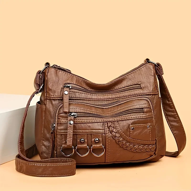 Vintage PU Leather Purses for Women, Multi-Pocket Handbag, Crossbody Shoulder Bags, High Quality Design, Ladies, 2022