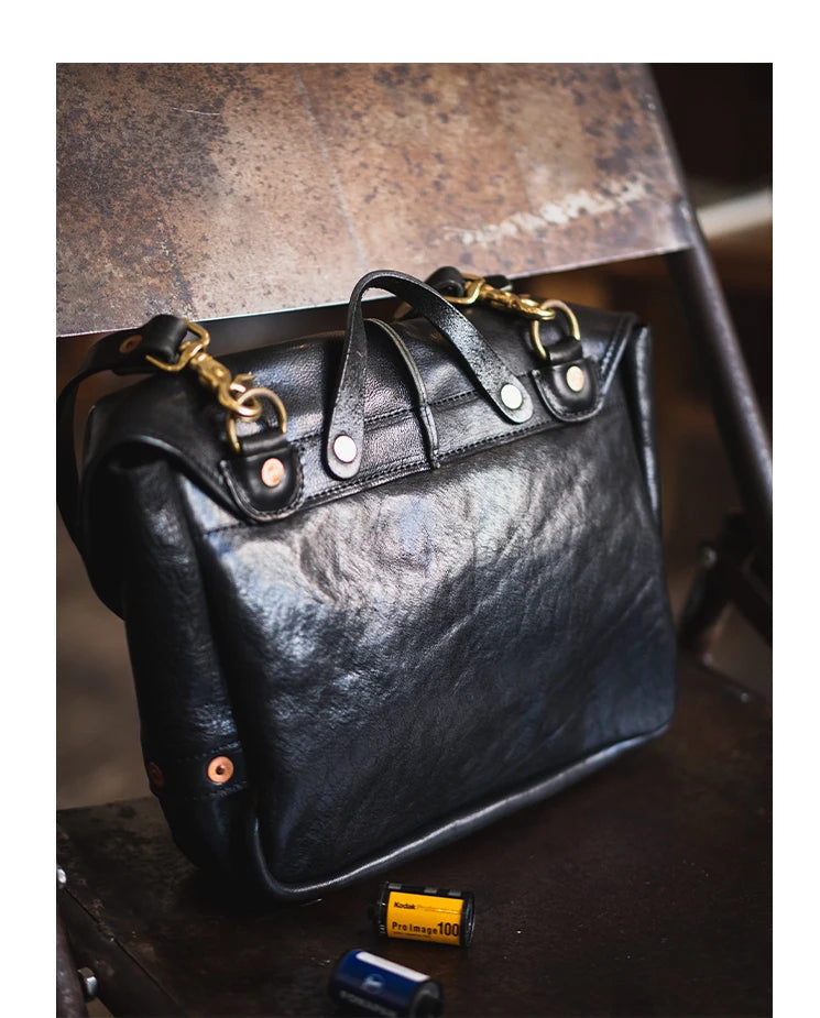 Fashion vintage organizer designer handmade luxury genuine leather men's messenger bag casual work cow leather shoulder bag
