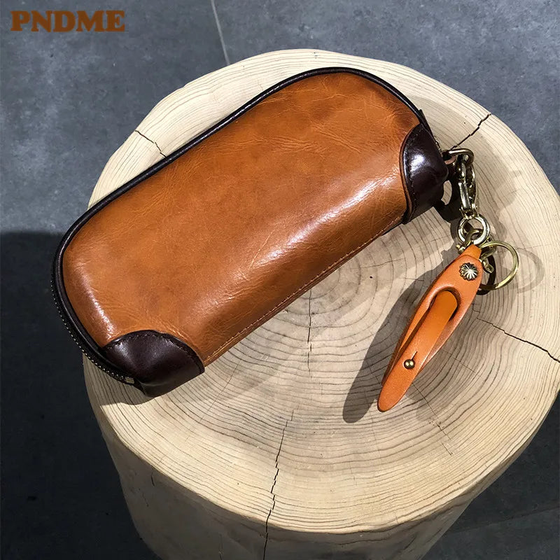 Vintage Handmade Luxury Genuine Leather Men Clutch Bag Casual Designer High Quality Real Cowhide Phone Card Holder Wallet