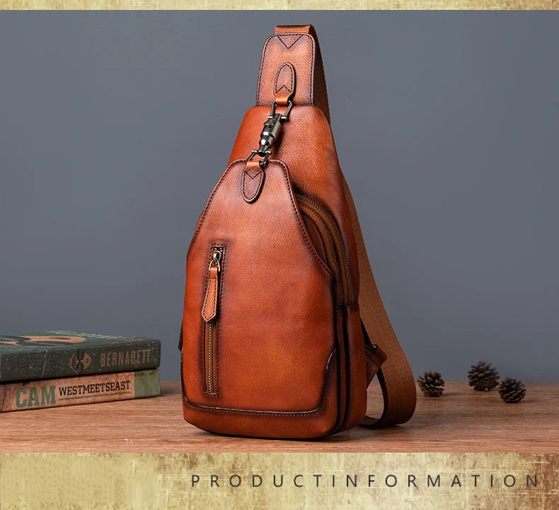Anti theft  Men's Bag Luxury Brand Designer Single Shoulder Chest Bag Leather Male Crossbody Chest Pack Street Small Sling Bag