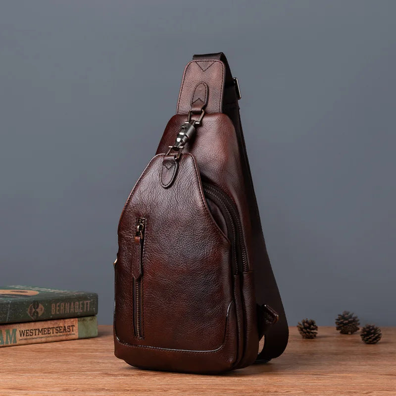 Anti theft  Men's Bag Luxury Brand Designer Single Shoulder Chest Bag Leather Male Crossbody Chest Pack Street Small Sling Bag