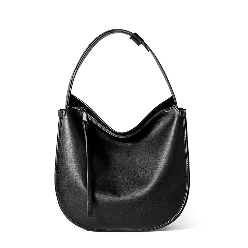 Zency Women Classic Black Messenger Bag Soft Leather Fashion Girl Handbag Luxury Designer Shoulder Large Hobo Bag For Commuters