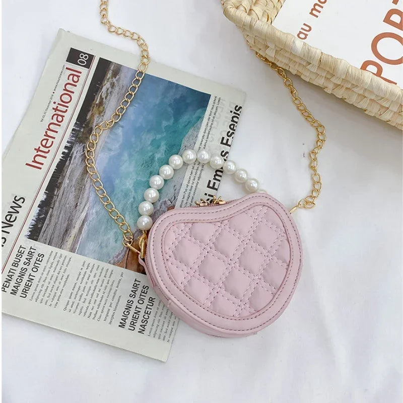 Kids Leather Purses and Handbags Mini Crossbody Bags for Girls Heart Messenger Bag Toddler Pearl Tote Hand Bags