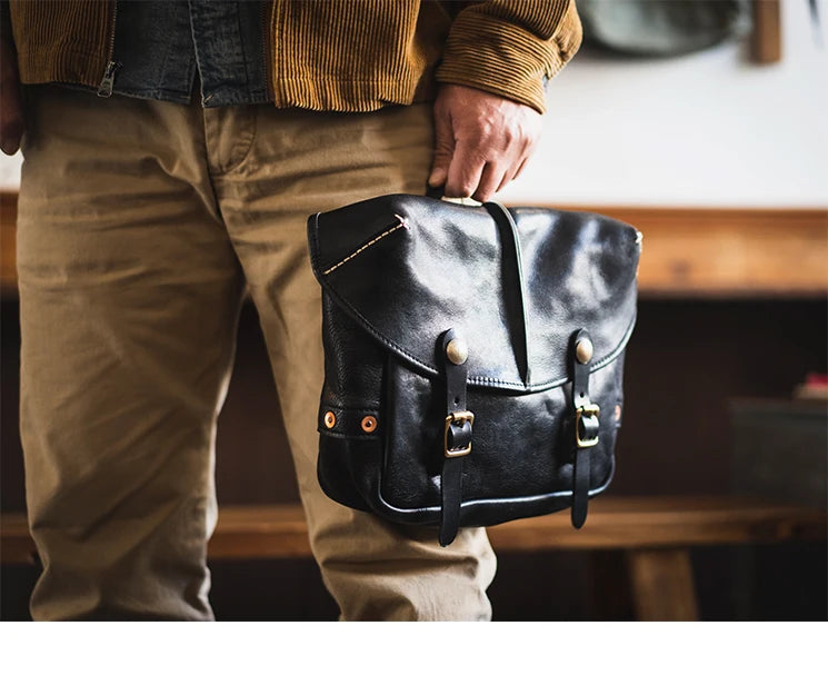 Vintage personality designer handmade high-quality cow leather men's messenger bag work luxury genuine leather shoulder bag