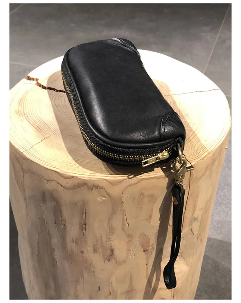 Vintage Handmade Luxury Genuine Leather Men Clutch Bag Casual Designer High Quality Real Cowhide Phone Card Holder Wallet