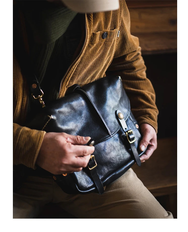 Fashion vintage organizer designer handmade luxury genuine leather men's messenger bag casual work cow leather shoulder bag