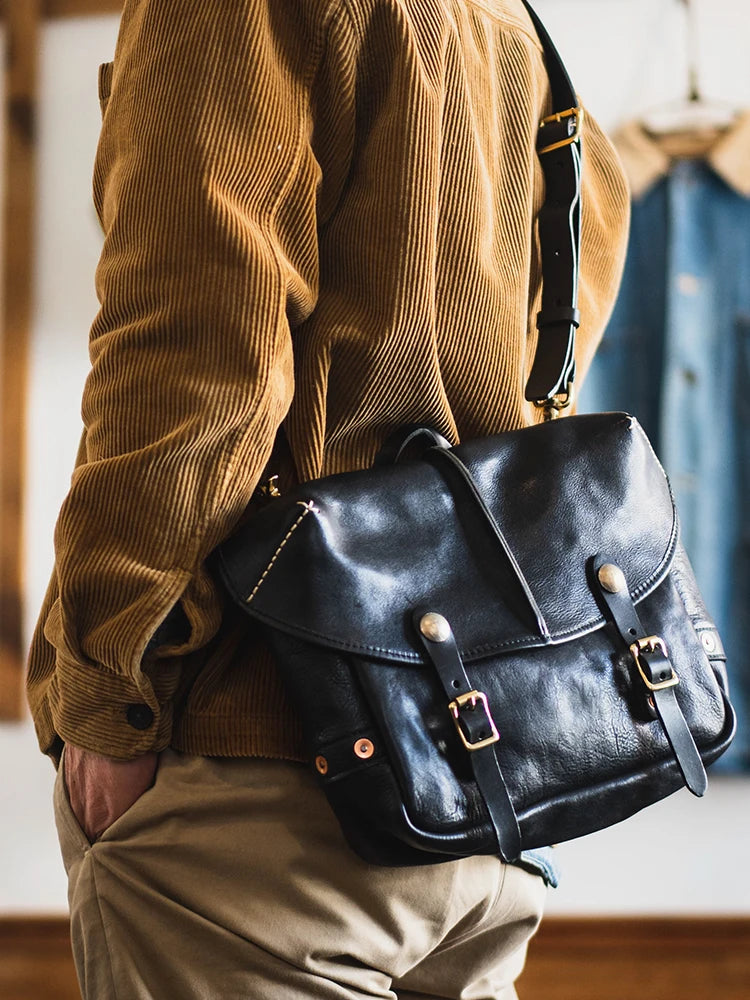 Fashion vintage organizer designer handmade luxury genuine leather men's messenger bag casual work cow leather shoulder bag