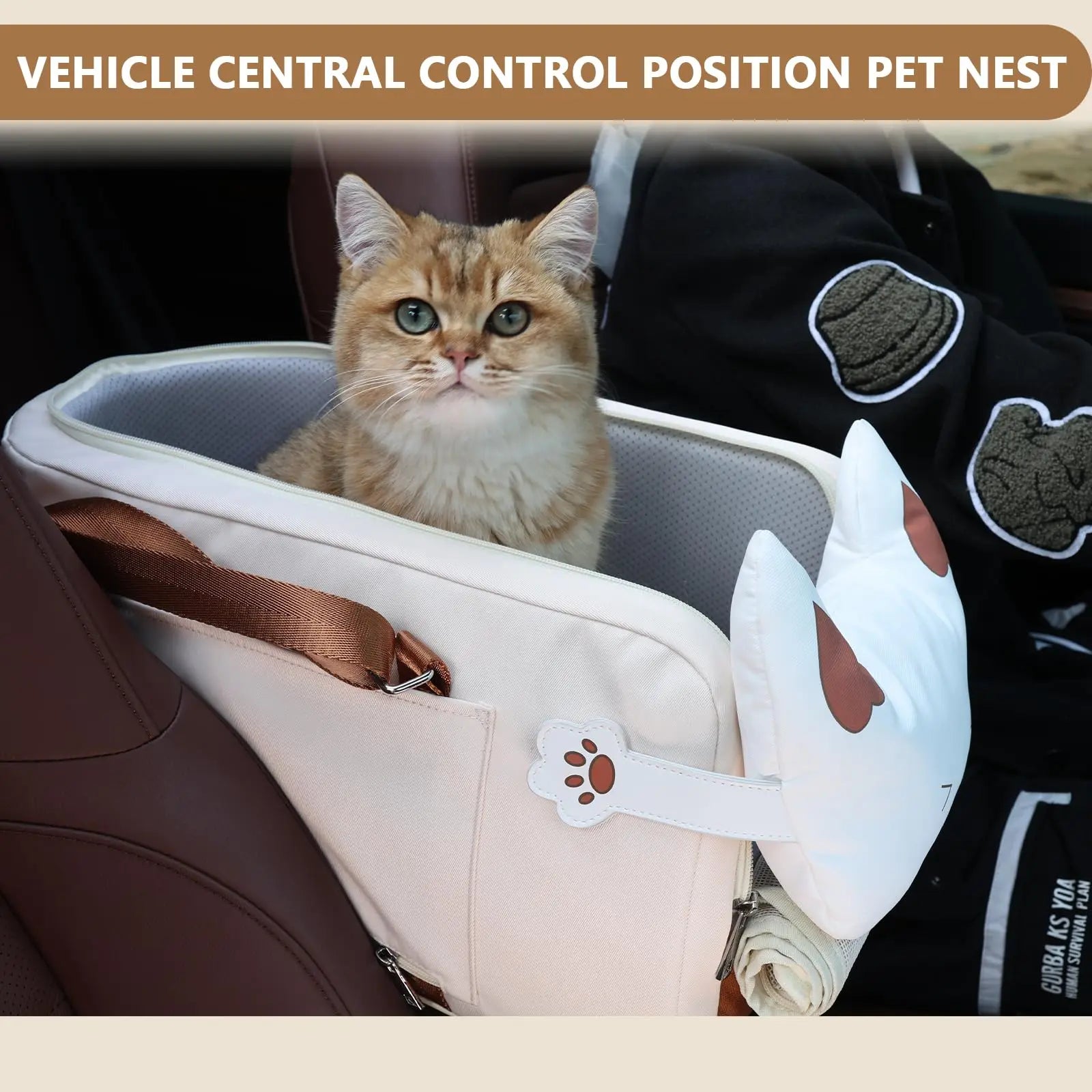 Dog car seat center console dog seat with double protection seat belt comfortable bow neck pillow suitable for dog cat puppy