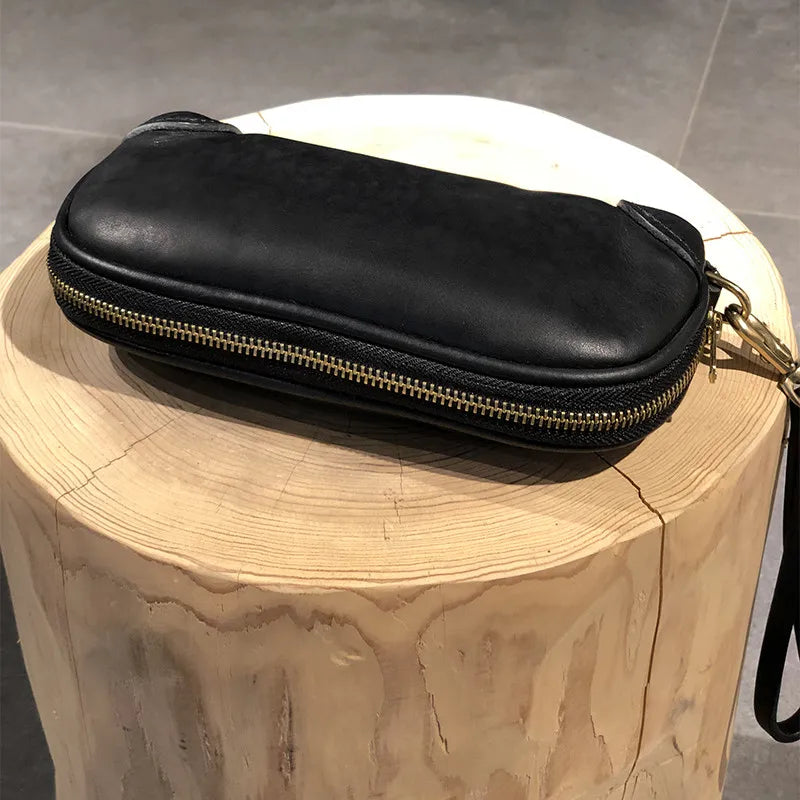 Vintage Handmade Luxury Genuine Leather Men Clutch Bag Casual Designer High Quality Real Cowhide Phone Card Holder Wallet