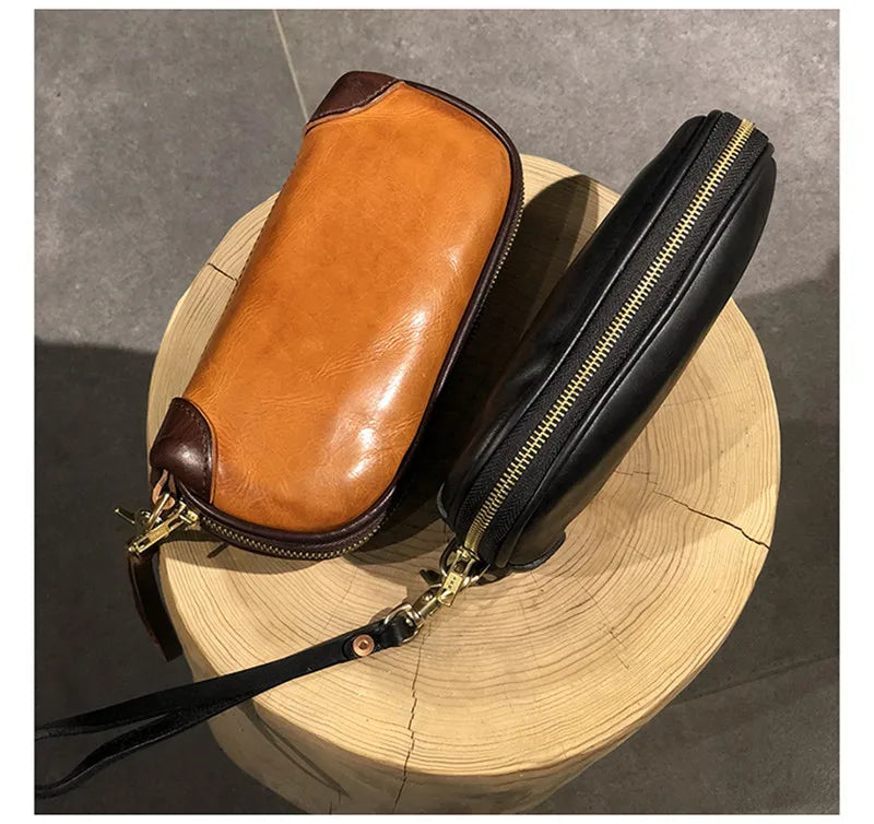 Vintage Handmade Luxury Genuine Leather Men Clutch Bag Casual Designer High Quality Real Cowhide Phone Card Holder Wallet