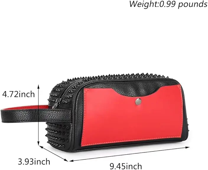 Rivets Clutch PU Leather Purses for Women Fashion Multi-Pocket Handbag Zipper Wallet Party Black