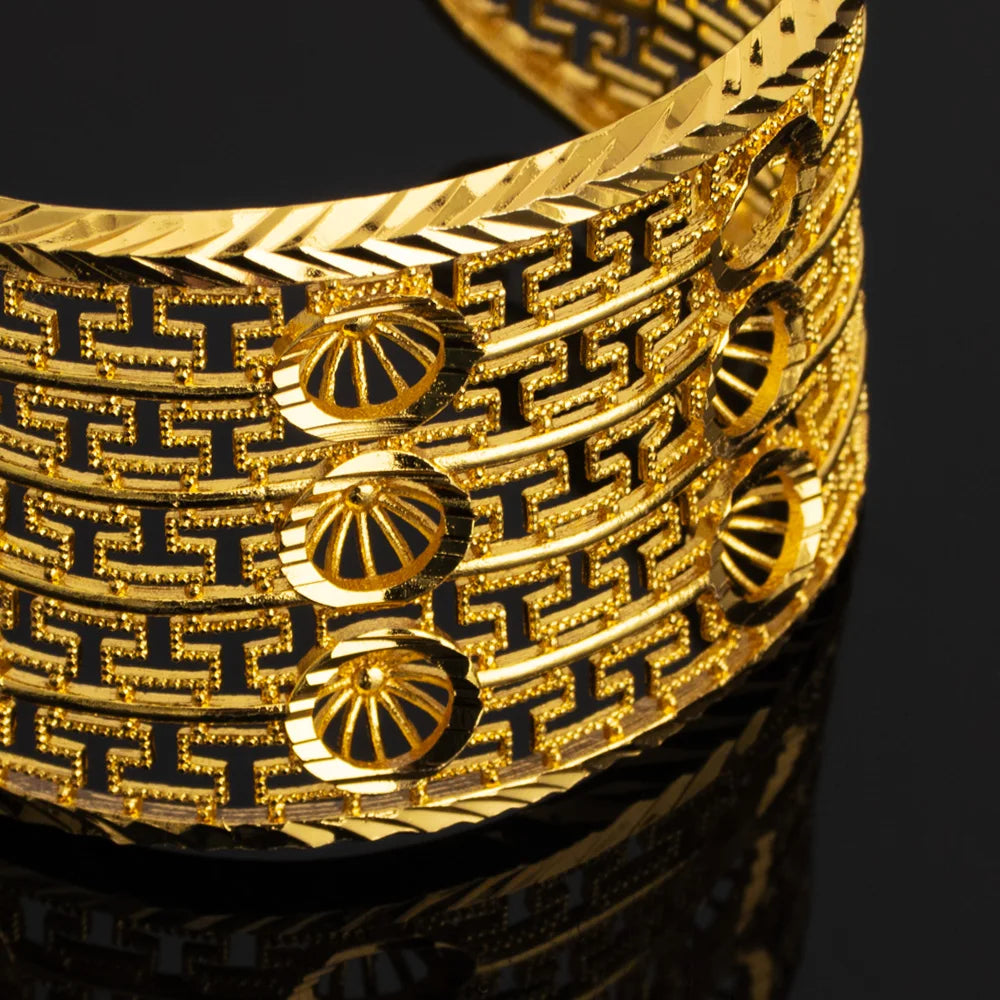 Noble Dubai Gold Color Jewelry Set For Women Luxury Multi Layer Bangle And Multi Bead Ring For Easter Gifts Wedding Arabic Party
