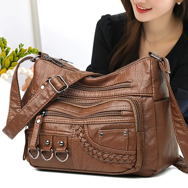 Vintage PU Leather Purses for Women, Multi-Pocket Handbag, Crossbody Shoulder Bags, High Quality Design, Ladies, 2022