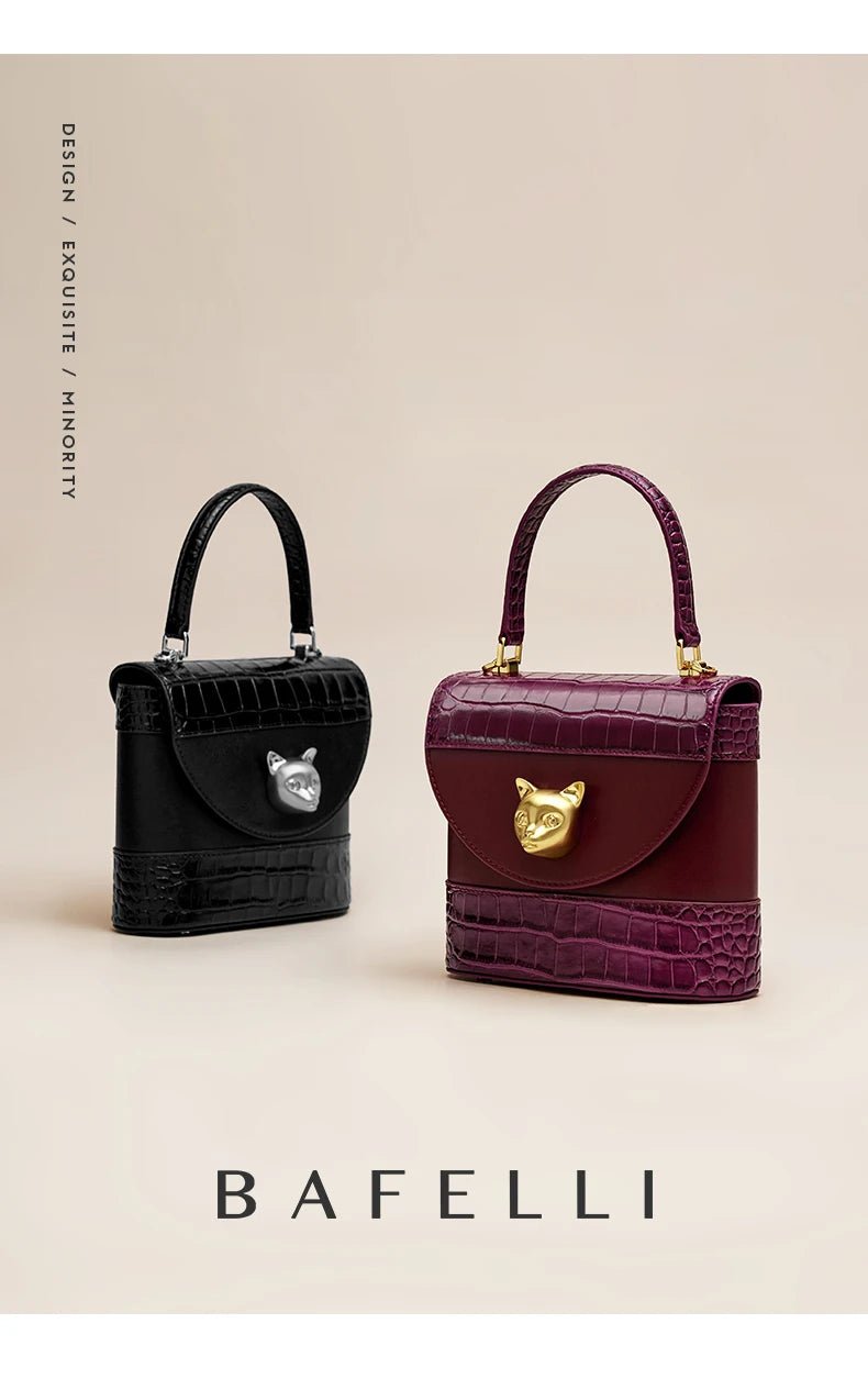 BAFELLI HANDBAG 2025 WOMEN'S NEW CROSSBODY LEATHER PURSE EVENING BAG CROCODILE GRAIN DESIGNER BUCKET CAT LUXURY BRAND FASHION
