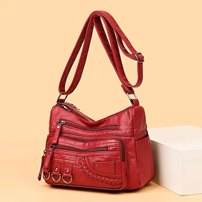 Vintage PU Leather Purses for Women, Multi-Pocket Handbag, Crossbody Shoulder Bags, High Quality Design, Ladies, 2022