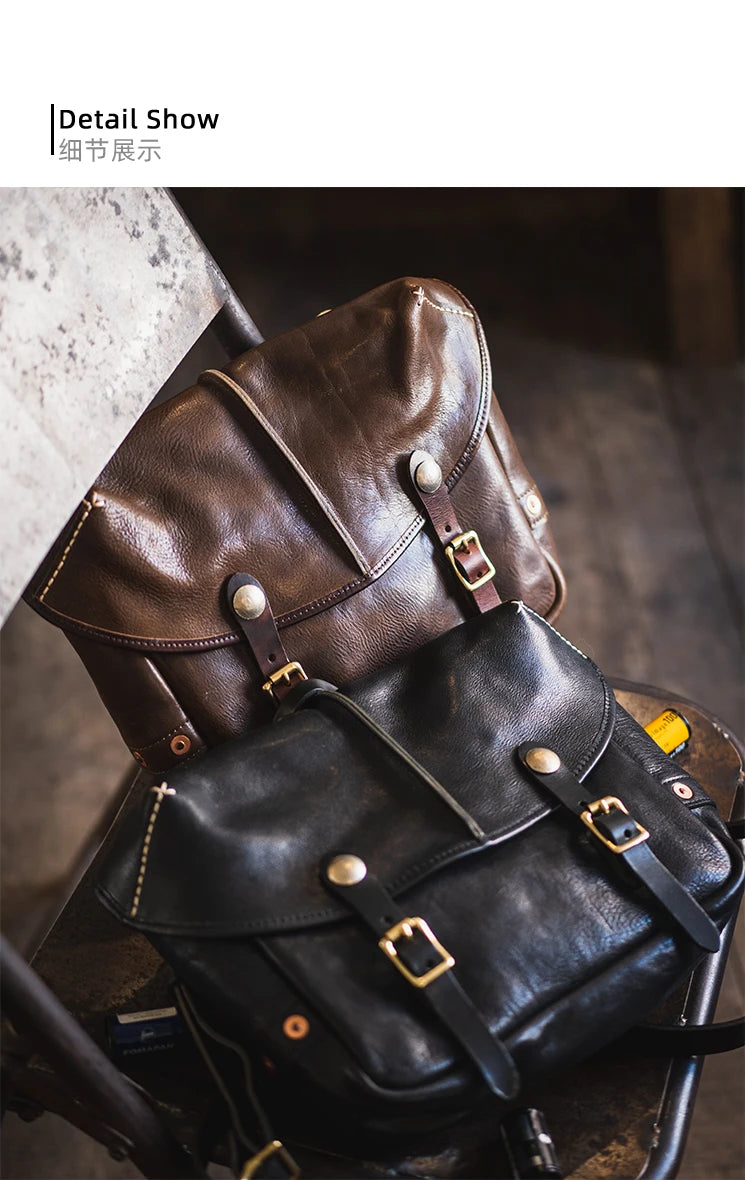 Vintage personality designer handmade high-quality cow leather men's messenger bag work luxury genuine leather shoulder bag