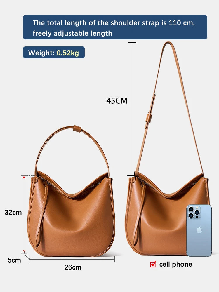 Zency Women Classic Black Messenger Bag Soft Leather Fashion Girl Handbag Luxury Designer Shoulder Large Hobo Bag For Commuters