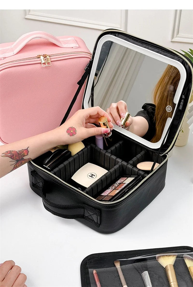 LED Cosmetic Case with Lights and Mirror Cosmetic Bag Large Capacity Premium Feeling Cosmetic Bag Luxury makeup bag