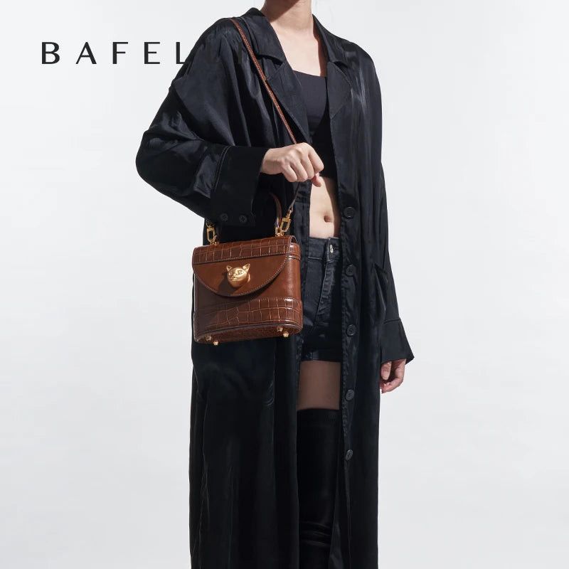 BAFELLI HANDBAG 2025 WOMEN'S NEW CROSSBODY LEATHER PURSE EVENING BAG CROCODILE GRAIN DESIGNER BUCKET CAT LUXURY BRAND FASHION