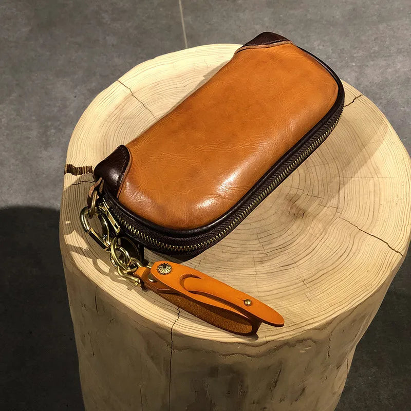 Vintage Handmade Luxury Genuine Leather Men Clutch Bag Casual Designer High Quality Real Cowhide Phone Card Holder Wallet