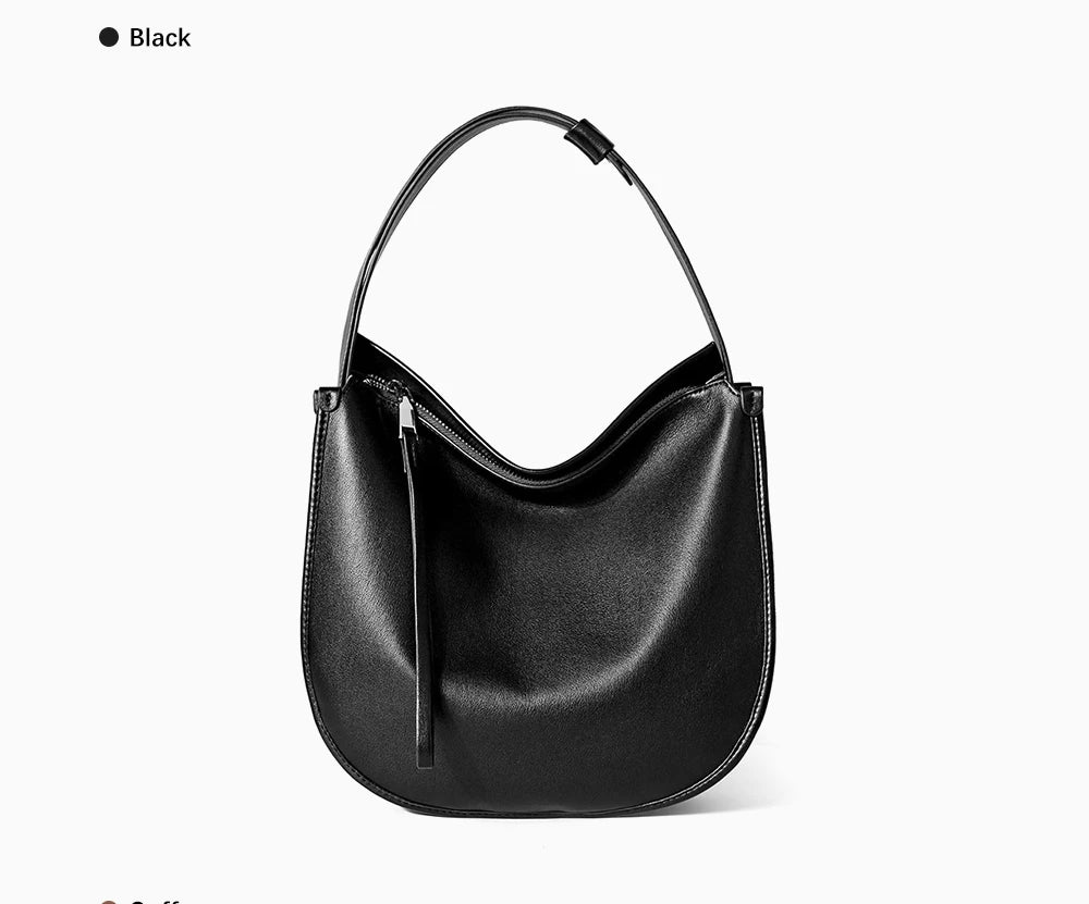 Zency Women Classic Black Messenger Bag Soft Leather Fashion Girl Handbag Luxury Designer Shoulder Large Hobo Bag For Commuters