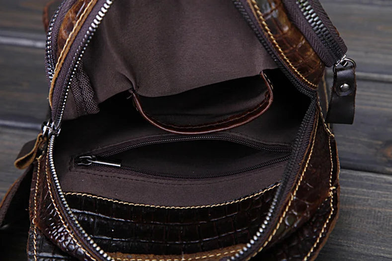 Men's Genuine Leather Crossbody Bag Vintage Crocodile Embossed Luxury Shoulder Bag Chest Bag Designer Adjustable Strap Zipper