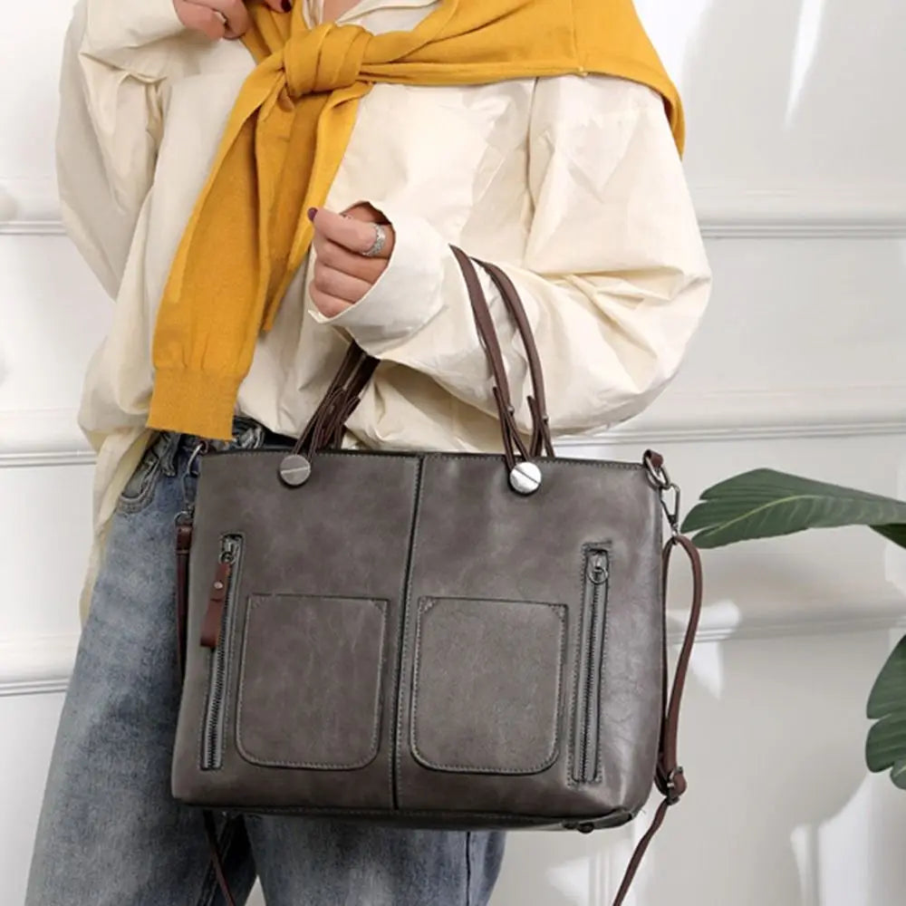 Ladies Vintage Leather Shoulder Bag, Large Leather Purses Work Bags with Multi-Pocket Tote Bag Crossbody Handbags for Women