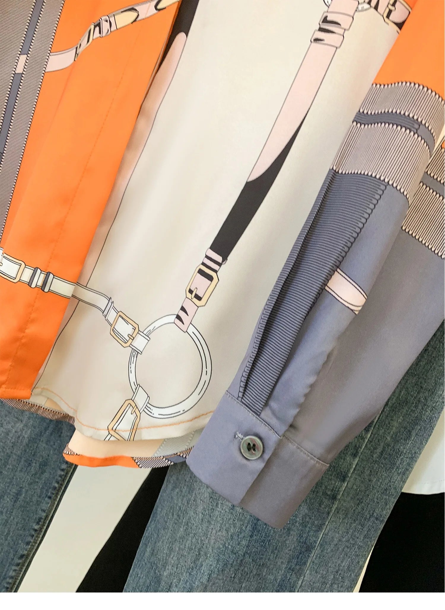 Luxury Brand Design Imitation Silk Orange Grey 2025 Spring Summer Long Sleeves Shirt For Women Elegant Fashion Lady Top Clothes