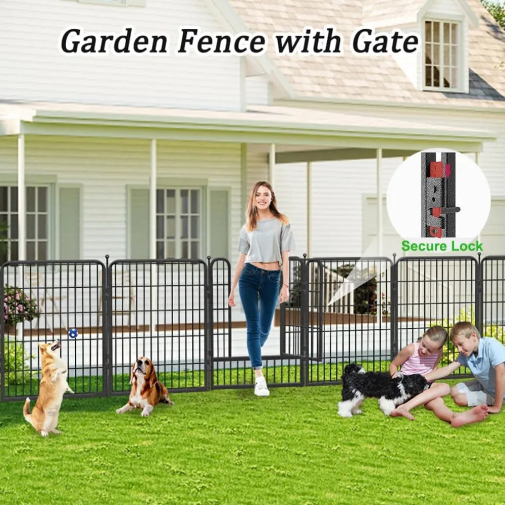 Decorative Garden Fence with Gate Metal Fence Panels 46ft (L)×32in(H) No Dig Fence for Dogs, 20 Panels Heavy Duty Fencing