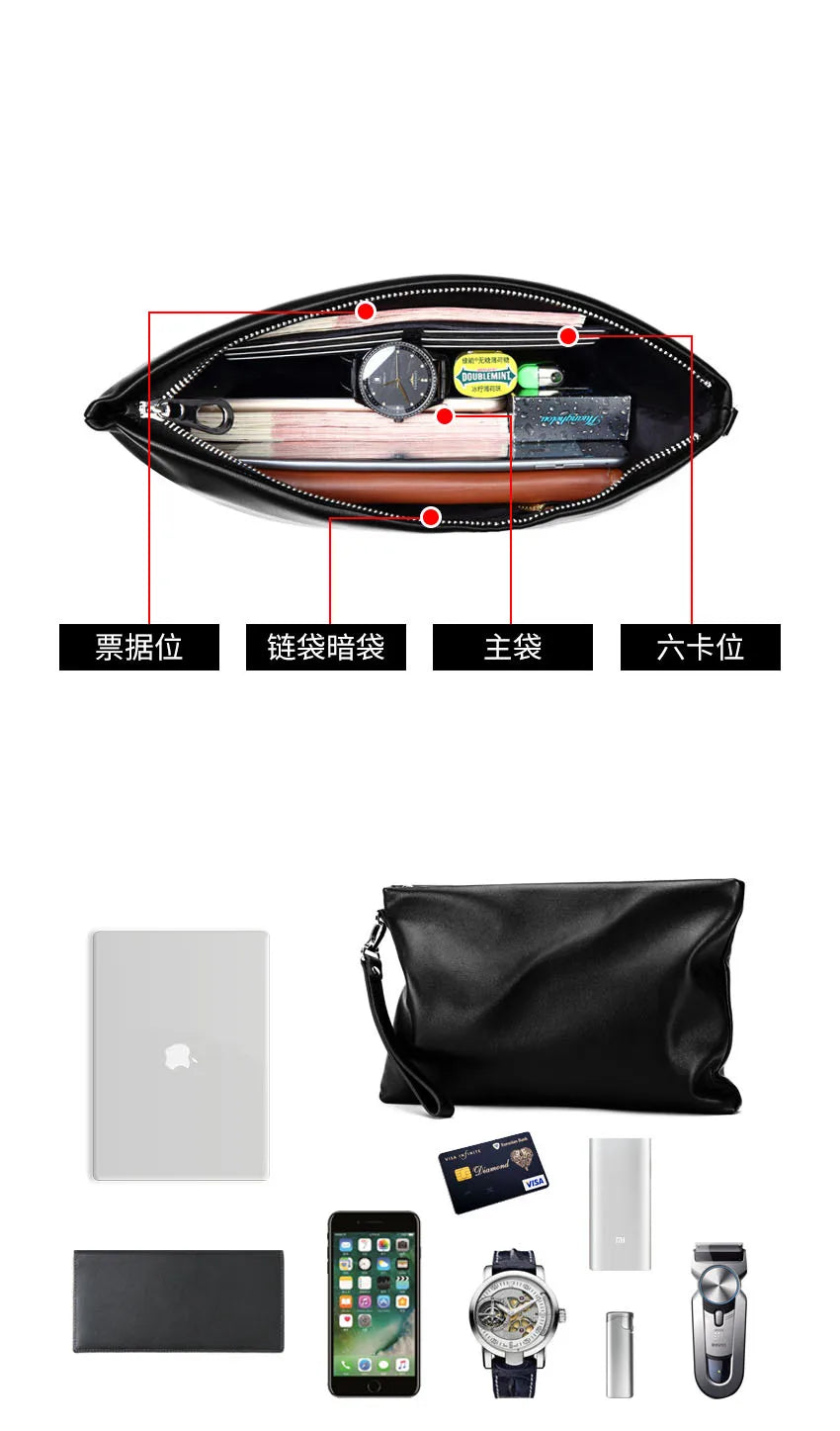 2025 New Men's Genuine Leather Handbag, Casual Leather Business Underarm Bag, Luxury Design, Mobile Report