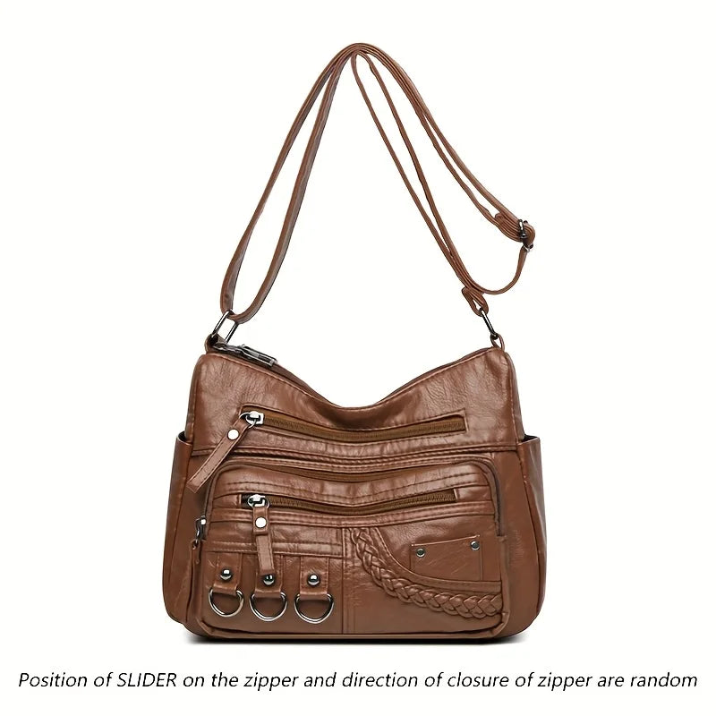 Vintage PU Leather Purses for Women, Multi-Pocket Handbag, Crossbody Shoulder Bags, High Quality Design, Ladies, 2022