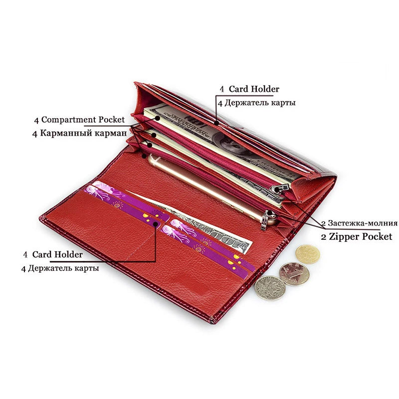 Handbag for Women Clutch Bags Female Long Wallets Genuine	Leather Purses Ladies Gift Elegant Luxury Wallet Shiny Money Bag