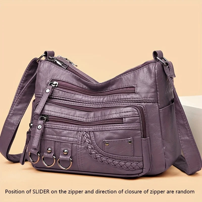 Vintage PU Leather Purses for Women, Multi-Pocket Handbag, Crossbody Shoulder Bags, High Quality Design, Ladies, 2022