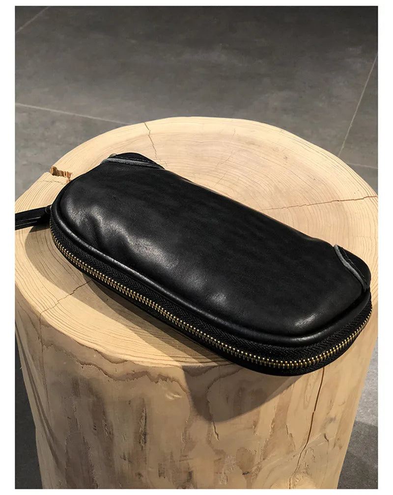 Vintage Handmade Luxury Genuine Leather Men Clutch Bag Casual Designer High Quality Real Cowhide Phone Card Holder Wallet