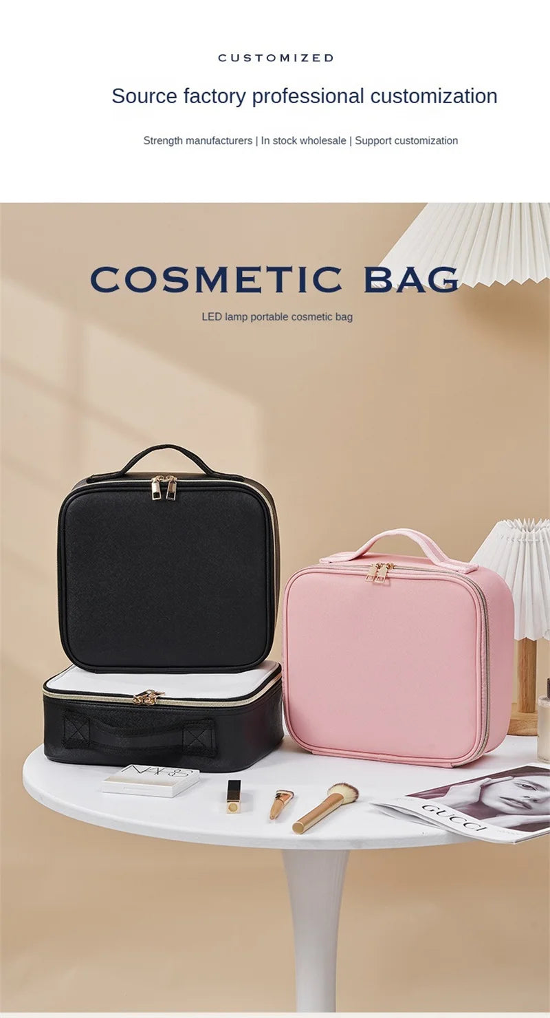 LED Cosmetic Case with Lights and Mirror Cosmetic Bag Large Capacity Premium Feeling Cosmetic Bag Luxury makeup bag