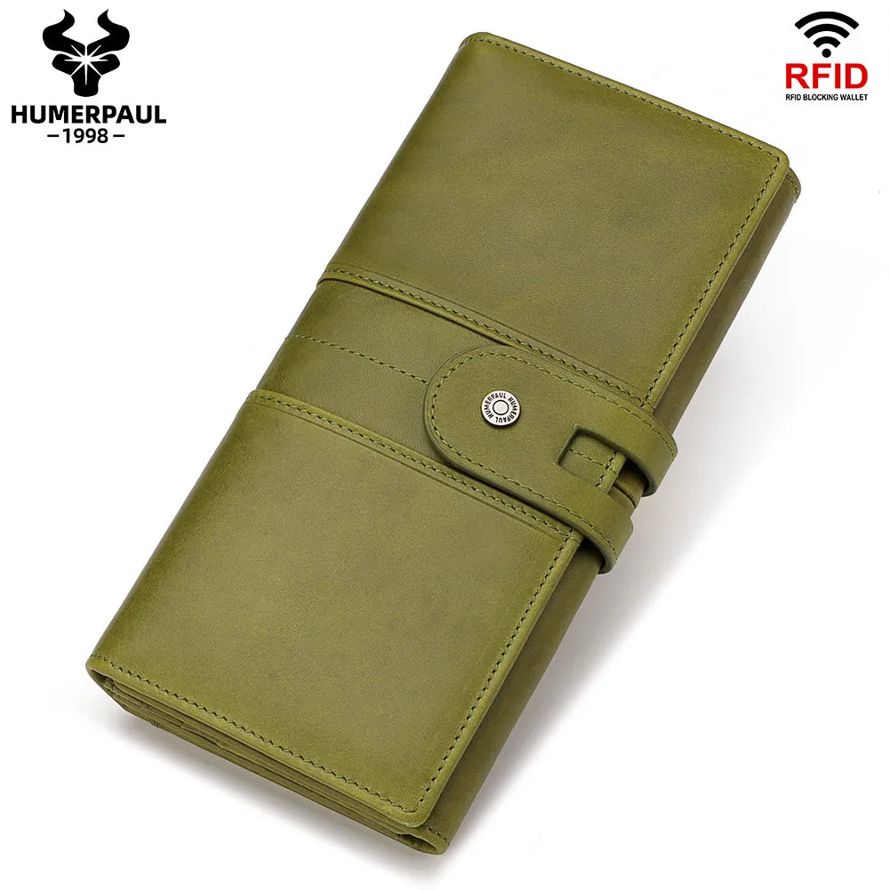 Fashion Women's Wallet RFID Original Leather Purses with Coins and Cards Large Capacity Female Trifold Handy Clutch Phone Bag