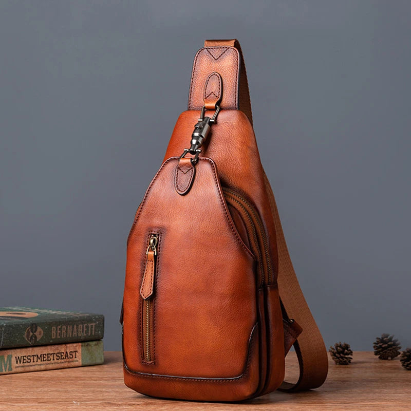 Anti theft  Men's Bag Luxury Brand Designer Single Shoulder Chest Bag Leather Male Crossbody Chest Pack Street Small Sling Bag