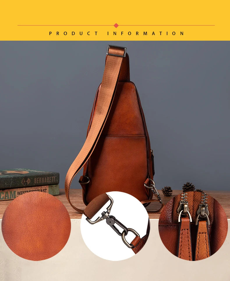 Anti theft  Men's Bag Luxury Brand Designer Single Shoulder Chest Bag Leather Male Crossbody Chest Pack Street Small Sling Bag