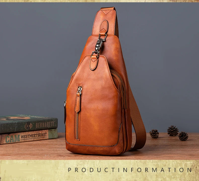 Anti theft  Men's Bag Luxury Brand Designer Single Shoulder Chest Bag Leather Male Crossbody Chest Pack Street Small Sling Bag