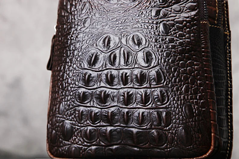 Men's Genuine Leather Crossbody Bag Vintage Crocodile Embossed Luxury Shoulder Bag Chest Bag Designer Adjustable Strap Zipper