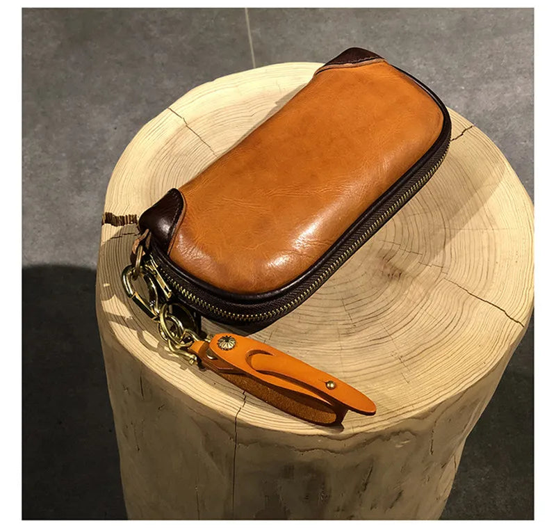 Vintage Handmade Luxury Genuine Leather Men Clutch Bag Casual Designer High Quality Real Cowhide Phone Card Holder Wallet