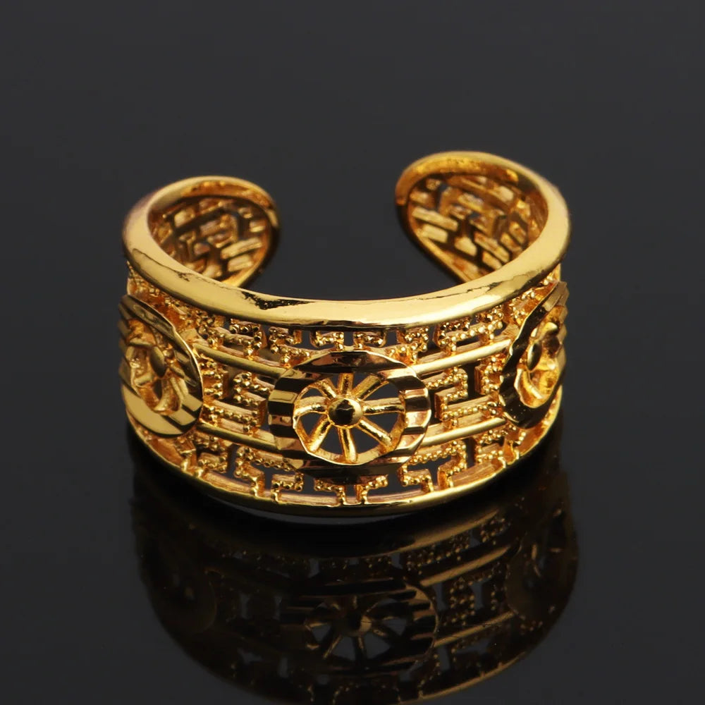 Noble Dubai Gold Color Jewelry Set For Women Luxury Multi Layer Bangle And Multi Bead Ring For Easter Gifts Wedding Arabic Party