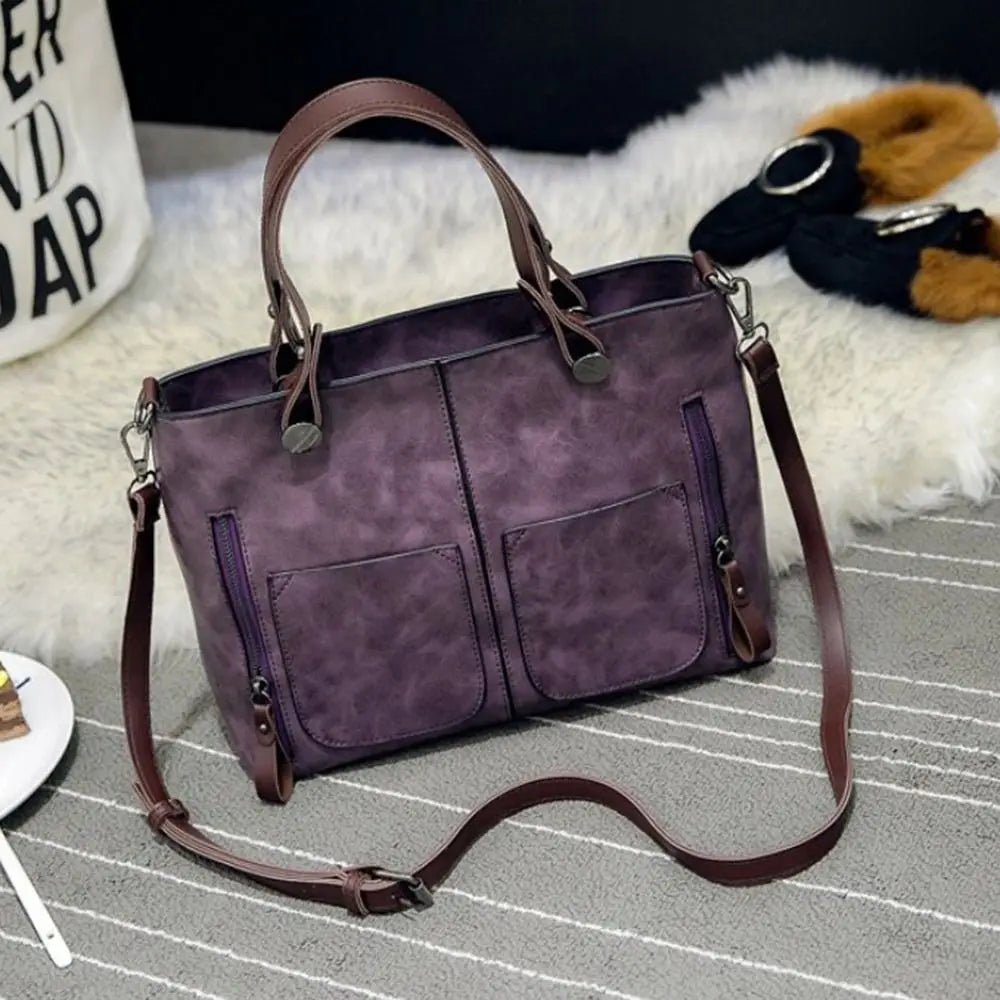 Ladies Vintage Leather Shoulder Bag, Large Leather Purses Work Bags with Multi-Pocket Tote Bag Crossbody Handbags for Women