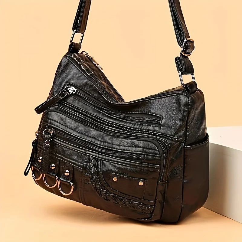 Vintage PU Leather Purses for Women, Multi-Pocket Handbag, Crossbody Shoulder Bags, High Quality Design, Ladies, 2022