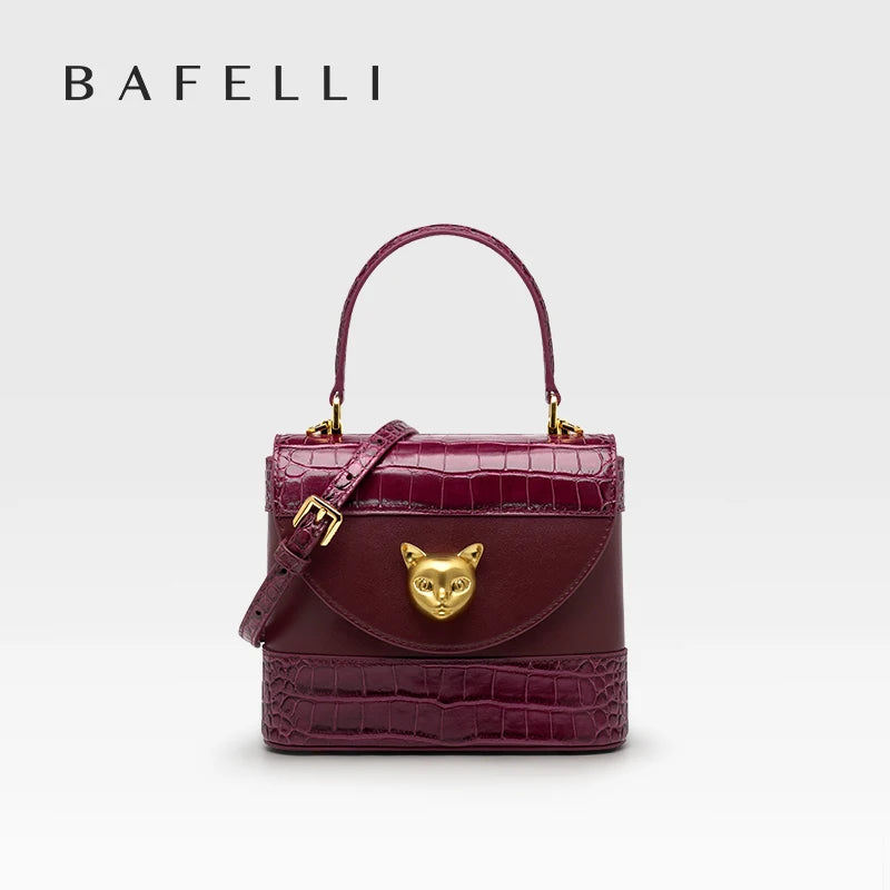 BAFELLI HANDBAG 2025 WOMEN'S NEW CROSSBODY LEATHER PURSE EVENING BAG CROCODILE GRAIN DESIGNER BUCKET CAT LUXURY BRAND FASHION